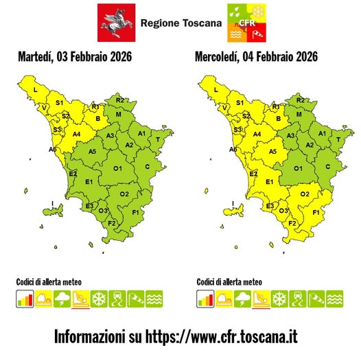 allerta meteo codice giallo 4 febbario 2026