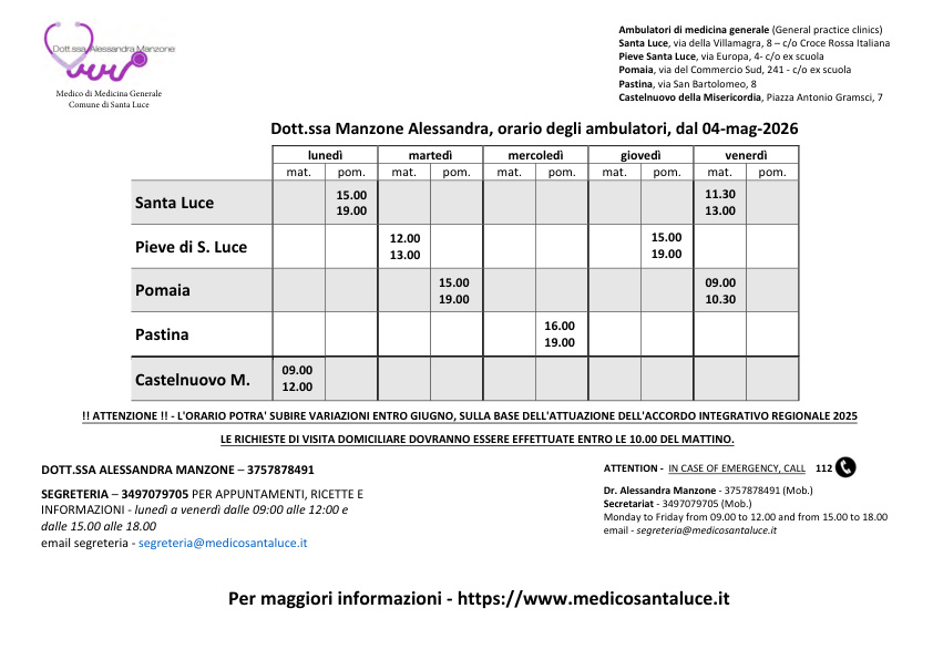 orario ambulatorio medico
